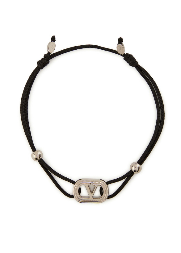 Photo: Valentino Garavani Vlogo Plaque Cord Bracelet - Black - One Size