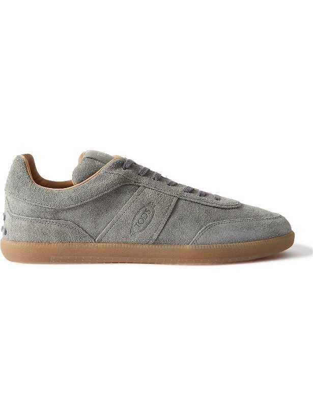Photo: Tod's - Logo-Debossed Leather-Trimmed Suede Sneakers - Gray