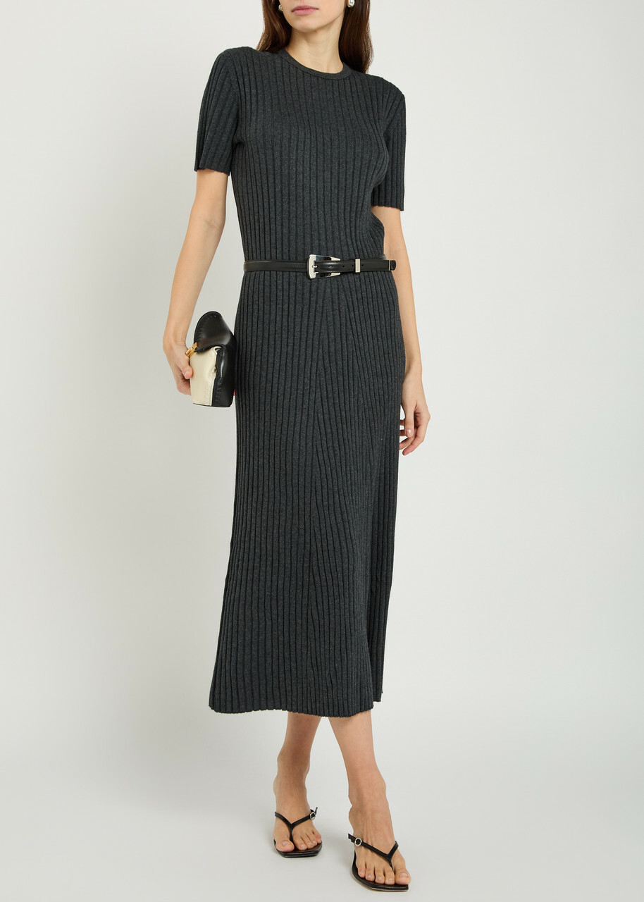 Lisa Yang Isabela Ribbed Cotton and Cashmere-blend Midi Dress Grey
