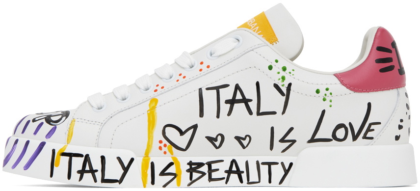 Dolce & Gabbana White & Multicolor Portofino Low Sneakers
