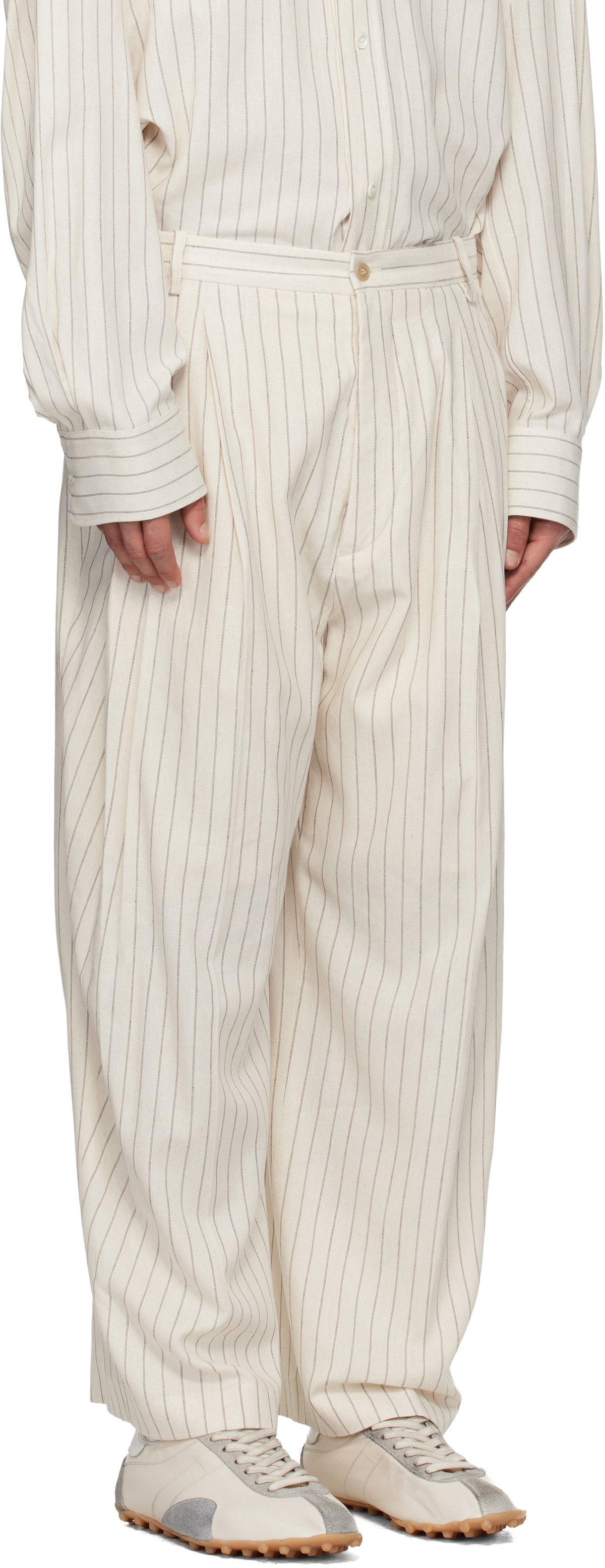 Hed Mayner Off-White Pinstripe Trousers