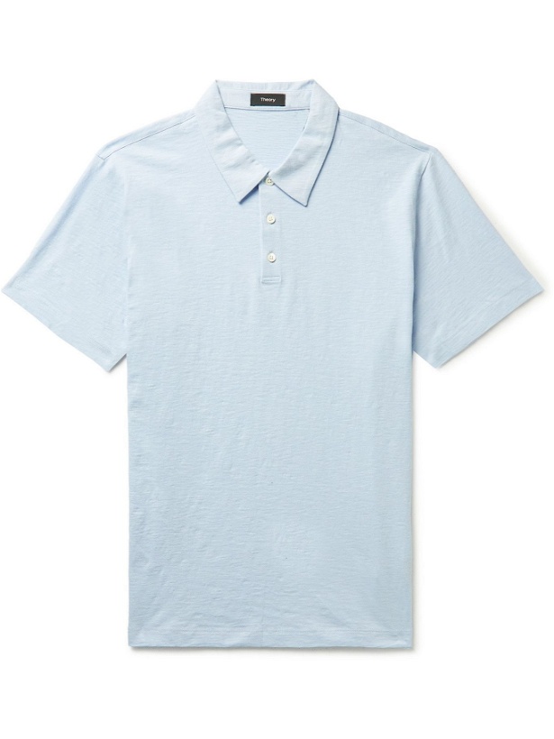 Photo: THEORY - Bron Slub Organic Cotton-Jersey Polo Shirt - Blue