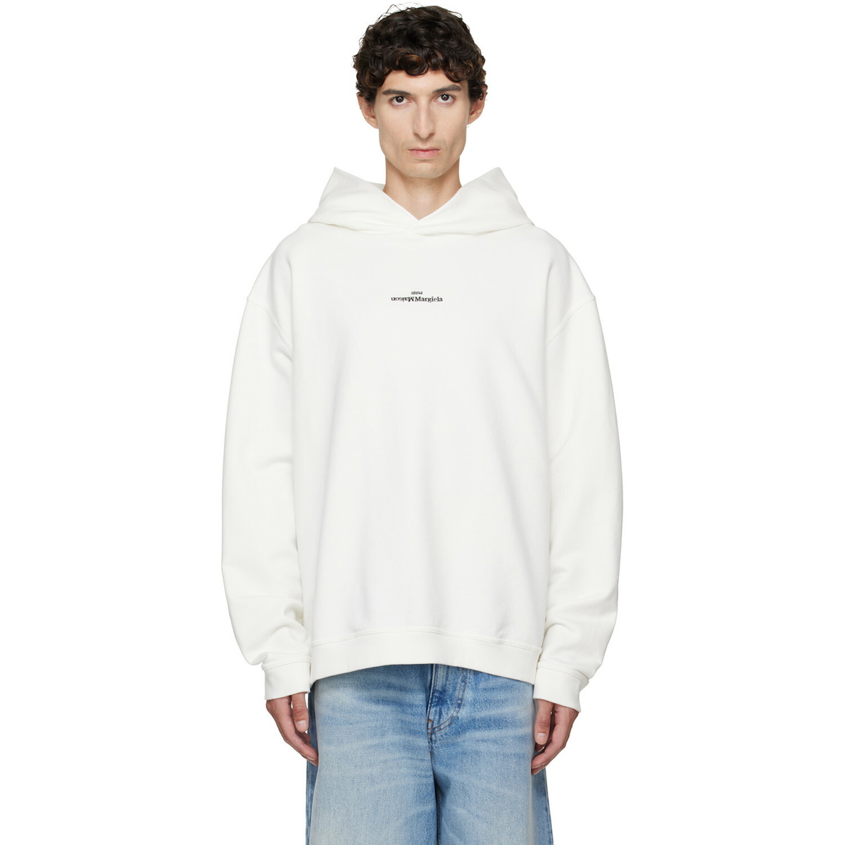 Maison Margiela White Reversed Logo Hoodie