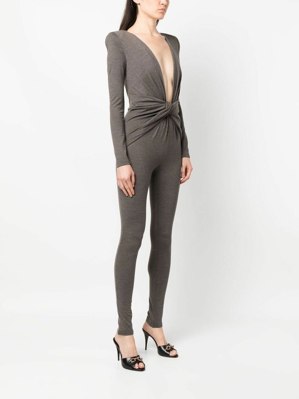 Saint Laurent Brown Twist Front Wool Jumpsuit