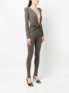 Saint Laurent Brown Twist Front Wool Jumpsuit