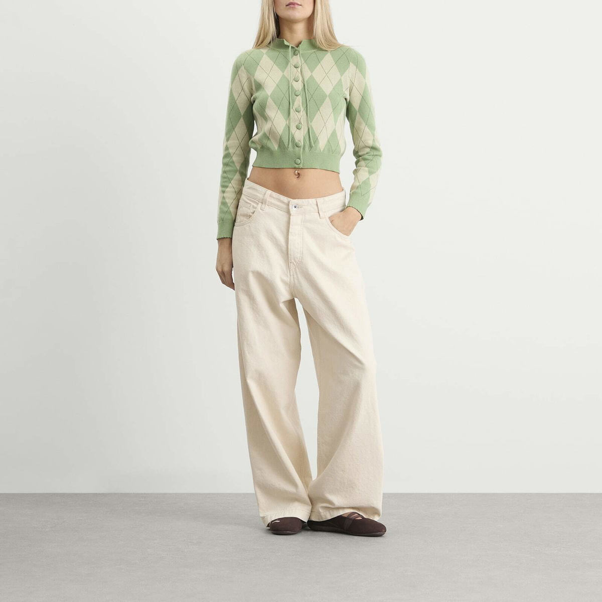 House Of Sunny Women's Argyle Lounge Cardigan in Matcha