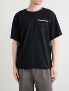 Burberry - Logo-Embroidered Checked Cotton-Jersey T-Shirt - Black