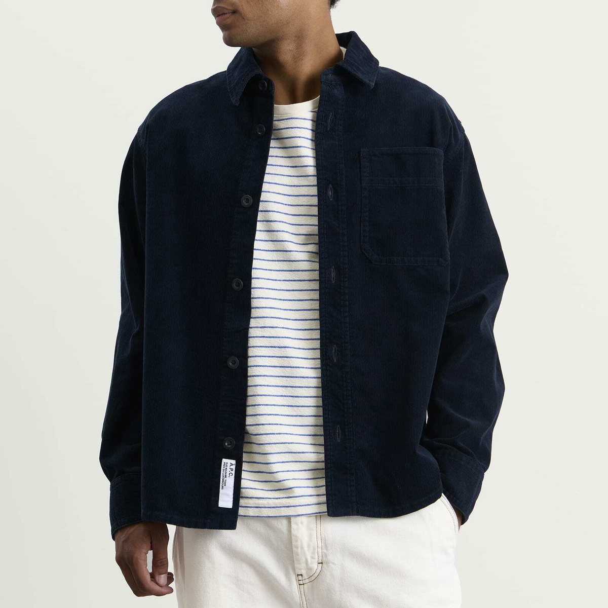 A.P.C. Men's Surchiemise Basile Logo Corduroy Shirt in Dark Navy