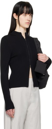 AMOMENTO Black Ribbed Mock Neck Cardigan