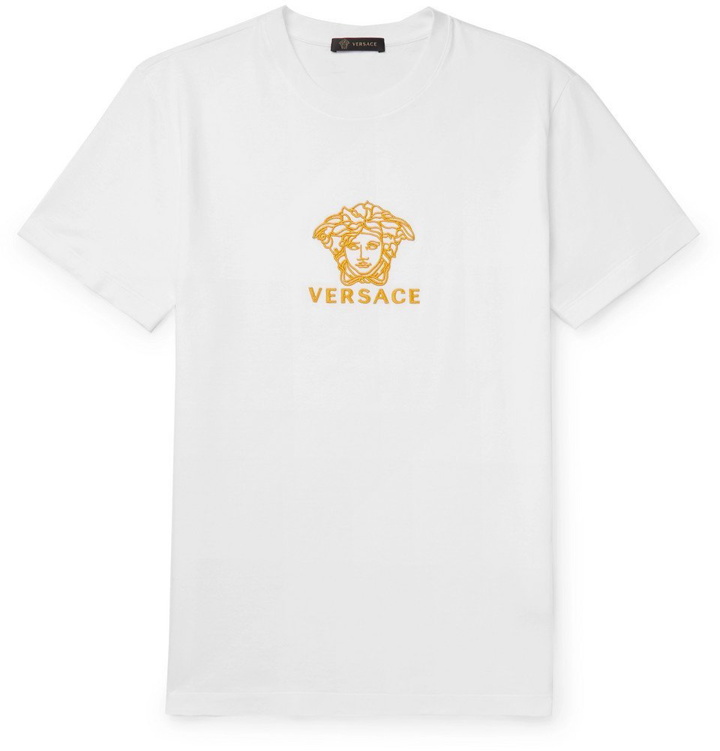 Photo: Versace - Slim-Fit Logo-Embroidered Cotton-Jersey T-Shirt - White