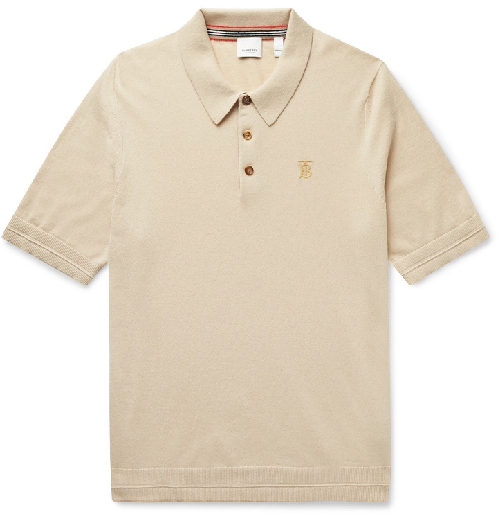 Photo: Burberry - Logo-Embroidered Cashmere Polo Shirt - Neutrals