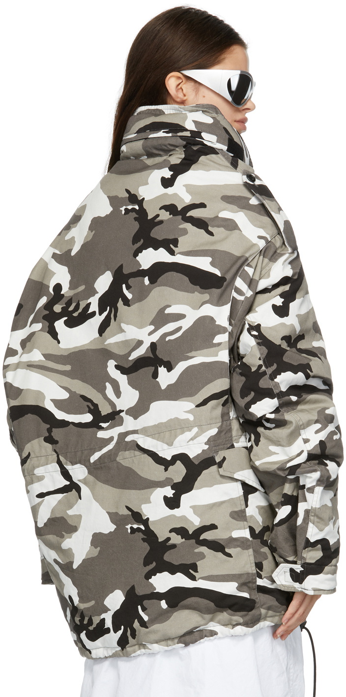 Balenciaga Grey Off-Shoulder Military Parka Balenciaga