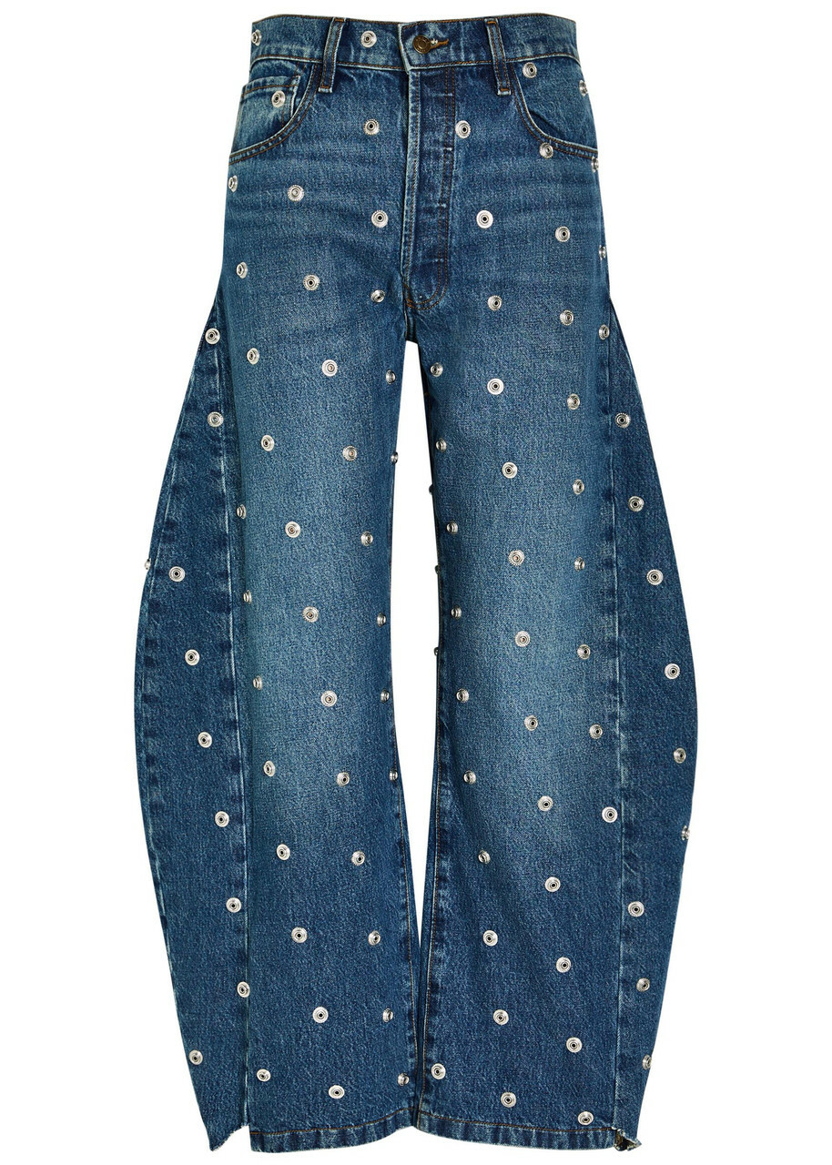 A.W.A.K.E Mode Stud-embellished Barrel-leg Jeans Blue