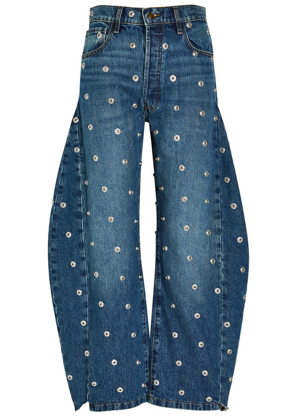 Photo: A.W.A.K.E Mode Stud-embellished Barrel-leg Jeans Blue