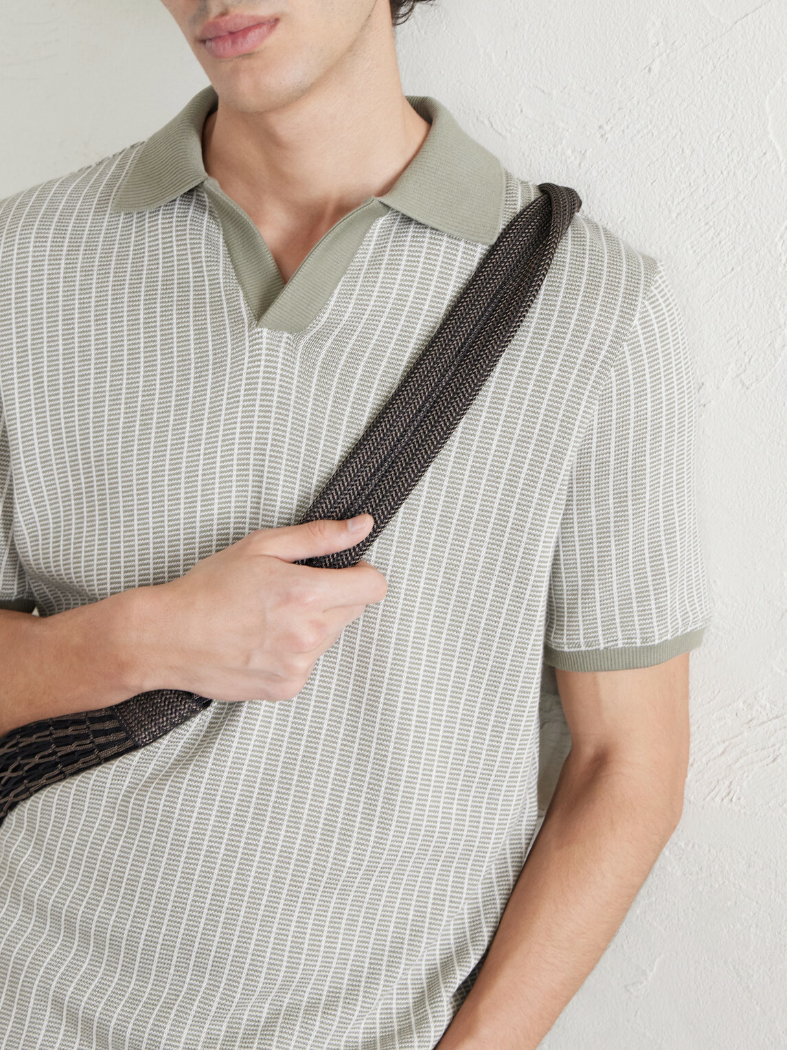 Mr P. - Striped Organic Cotton Polo Shirt - Green