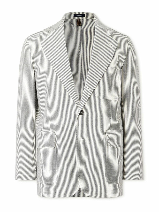 Photo: Drake's - Unstructured Striped Cotton and Linen-Blend Blazer - Blue