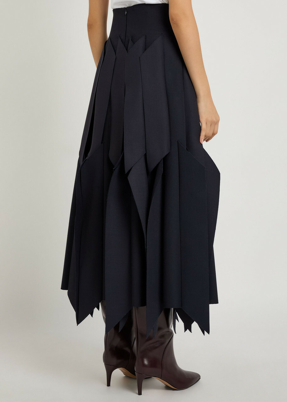 A.W.A.K.E Mode Laser-cut Woven Midi Skirt Navy