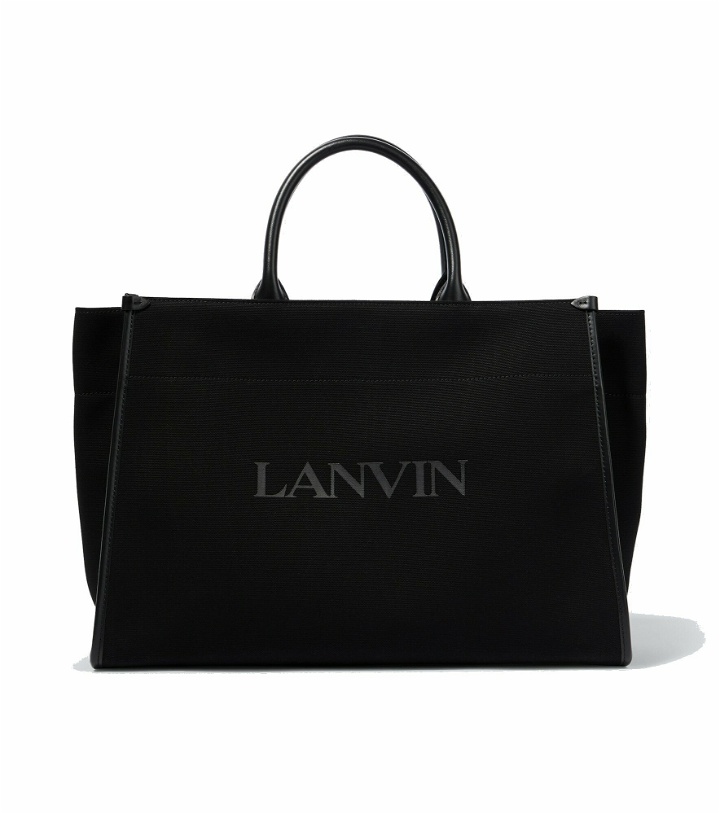 Photo: Lanvin - MM logo leather-trimmed canvas tote bag