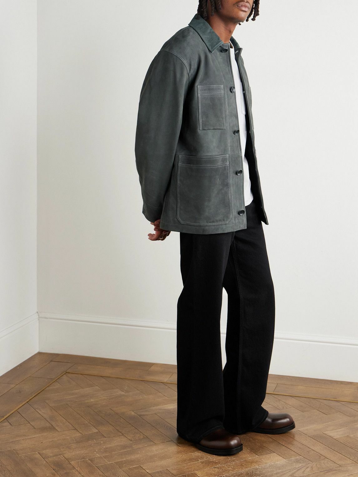 Rag & Bone - Graham Corduroy-Trimmed Suede Jacket - Gray