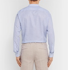 Hugo Boss - Jowis Slim-Fit Grandad-Collar Striped Cotton and Linen-Blend Shirt - Blue