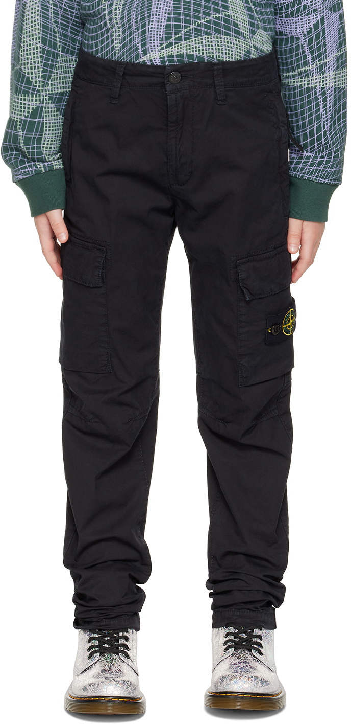 Stone Island Junior Kids Black Patch Cargo Pants