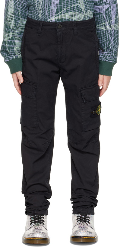 Photo: Stone Island Junior Kids Black Patch Cargo Pants