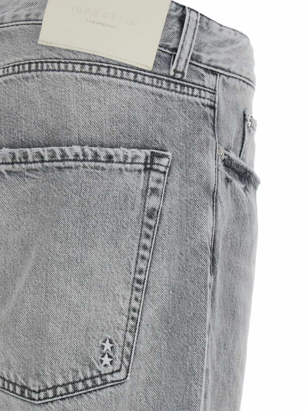 Icon Denim Grey Pants With Belt Loops And Rear Logo Patch In Denim Man
