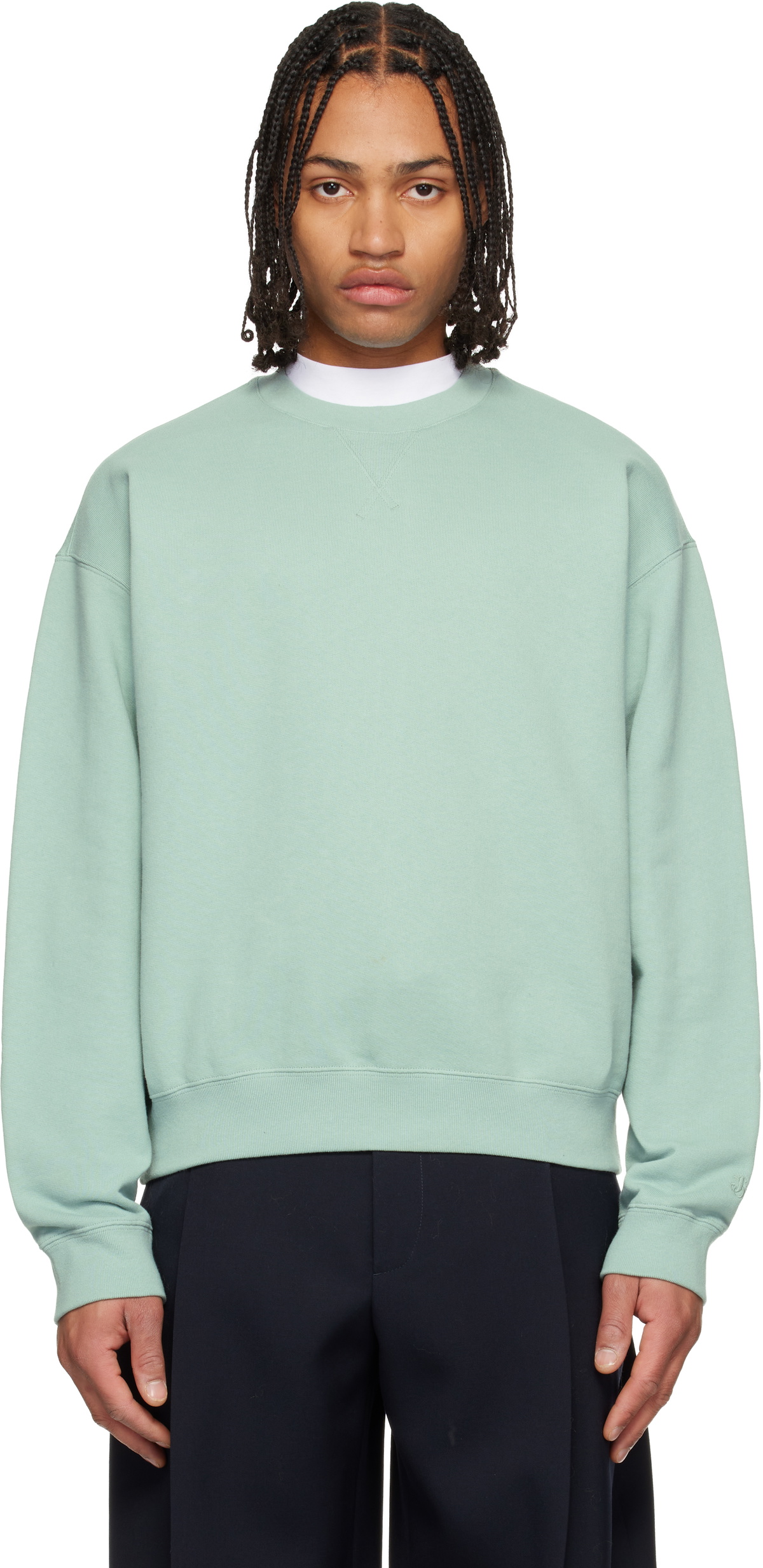 Jil Sander Blue Cotton Terry Crew-Neck Sweatshirt Jil Sander