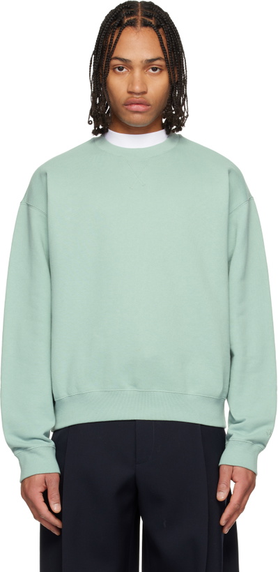 Photo: Jil Sander Blue Cotton Terry Crew-Neck Sweatshirt