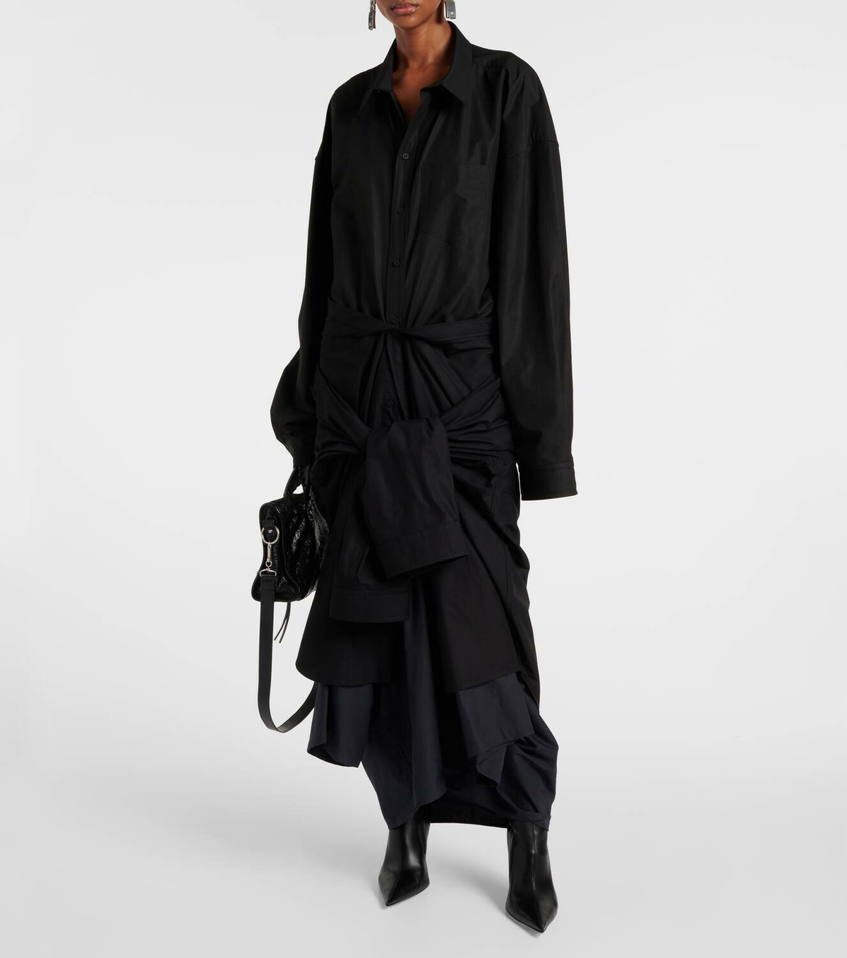 Balenciaga Gathered tie-front cotton shirt dress