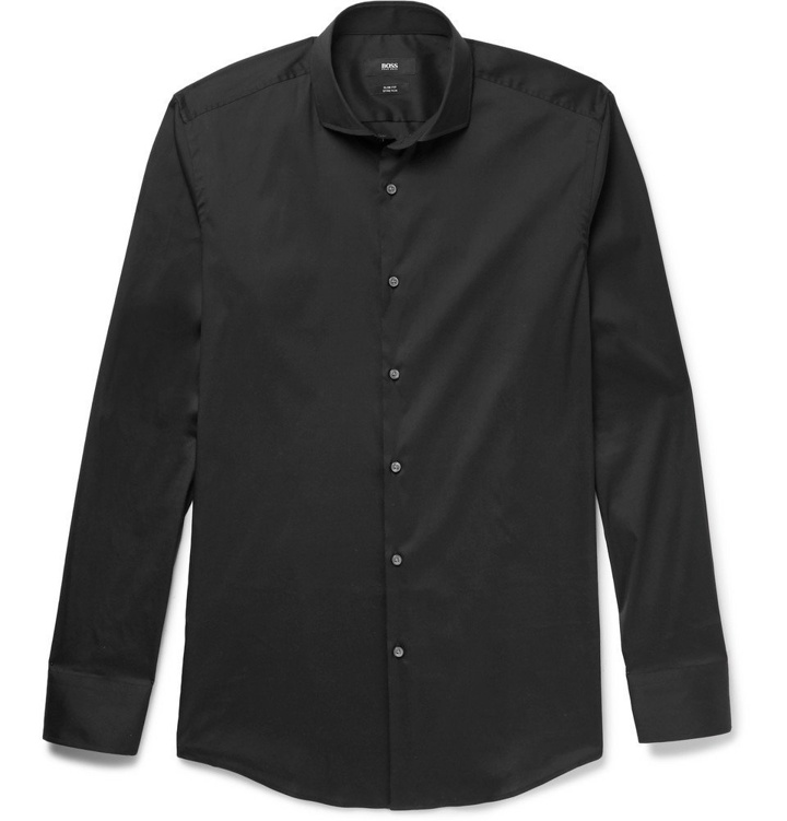 Photo: Hugo Boss - Black Jason Slim-Fit Cutaway-Collar Stretch Cotton-Blend Shirt - Men - Black