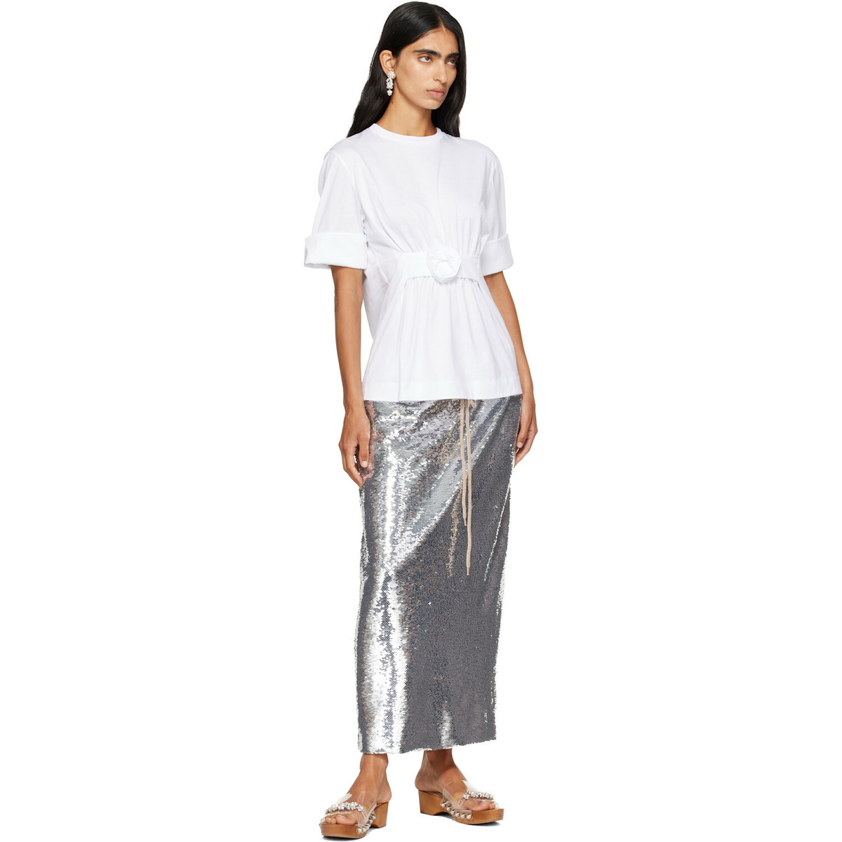 Simone Rocha White Gathered Rose Wire Sleeve Boy T-shirt