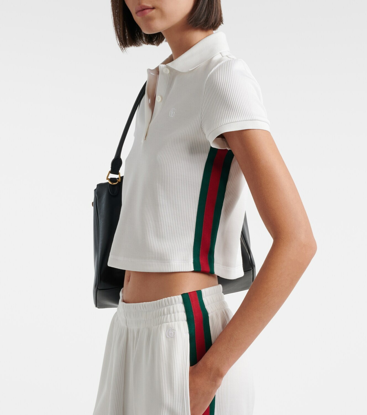 Gucci Web Stripe ribbed-knit cropped polo shirt