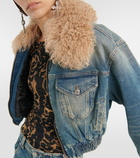 Blumarine Faux fur-trimmed denim jacket