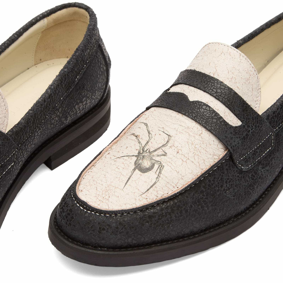 Duke + Dexter Men's Wilde Cracked Spider Penny Loafer in Black/White
