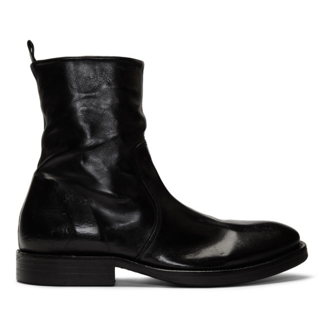 Photo: Officine Generale Black Washed Leather Zip-Up Boots