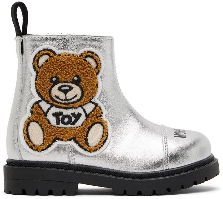 Photo: Moschino Baby Silver Teddy Chelsea Boots