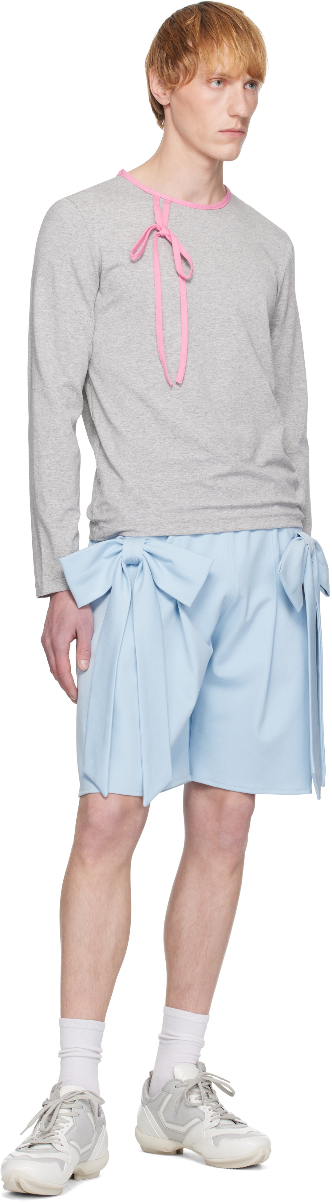 ANDREJ GRONAU Gray & Pink Bow Piping Jersey Top
