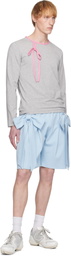 ANDREJ GRONAU Gray & Pink Bow Piping Jersey Top