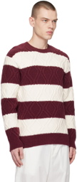 Dries Van Noten Off-White & Burgundy Striped Sweater