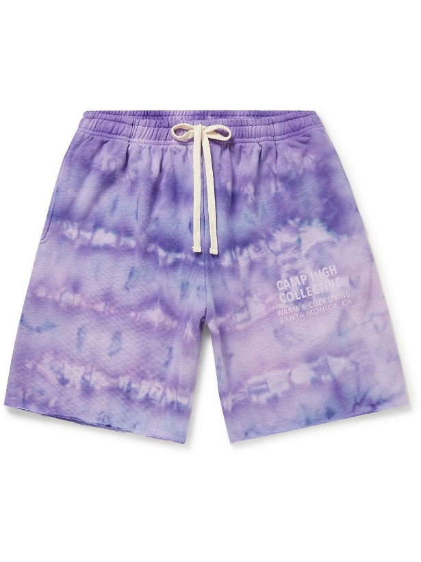 Photo: Camp High - Tie-Dyed Cotton-Jersey Drawstring Shorts - Purple