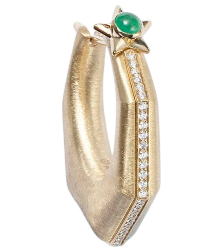 Photo: Marie Lichtenberg Baba Large 18kt gold single earring with diamonds and emerald