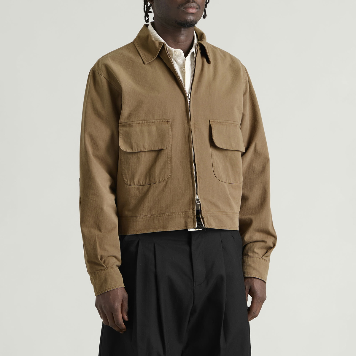 Carter Young Men's Herringbone Andover Jacket in Fatigue Green
