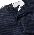 Brunello Cucinelli - Cropped Tapered Pleated Pinstriped Wool Trousers - Blue