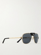 Cartier Eyewear - Aviator-Style Leather-Trimmed Gold-Tone Sunglasses