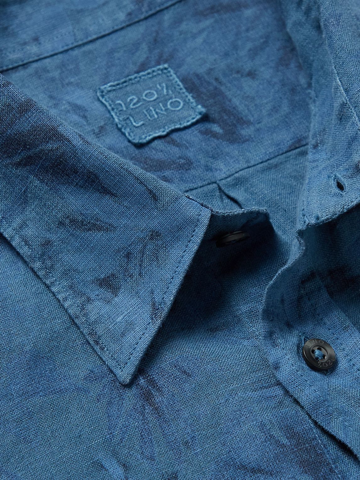 120% - Printed Linen Shirt - Blue