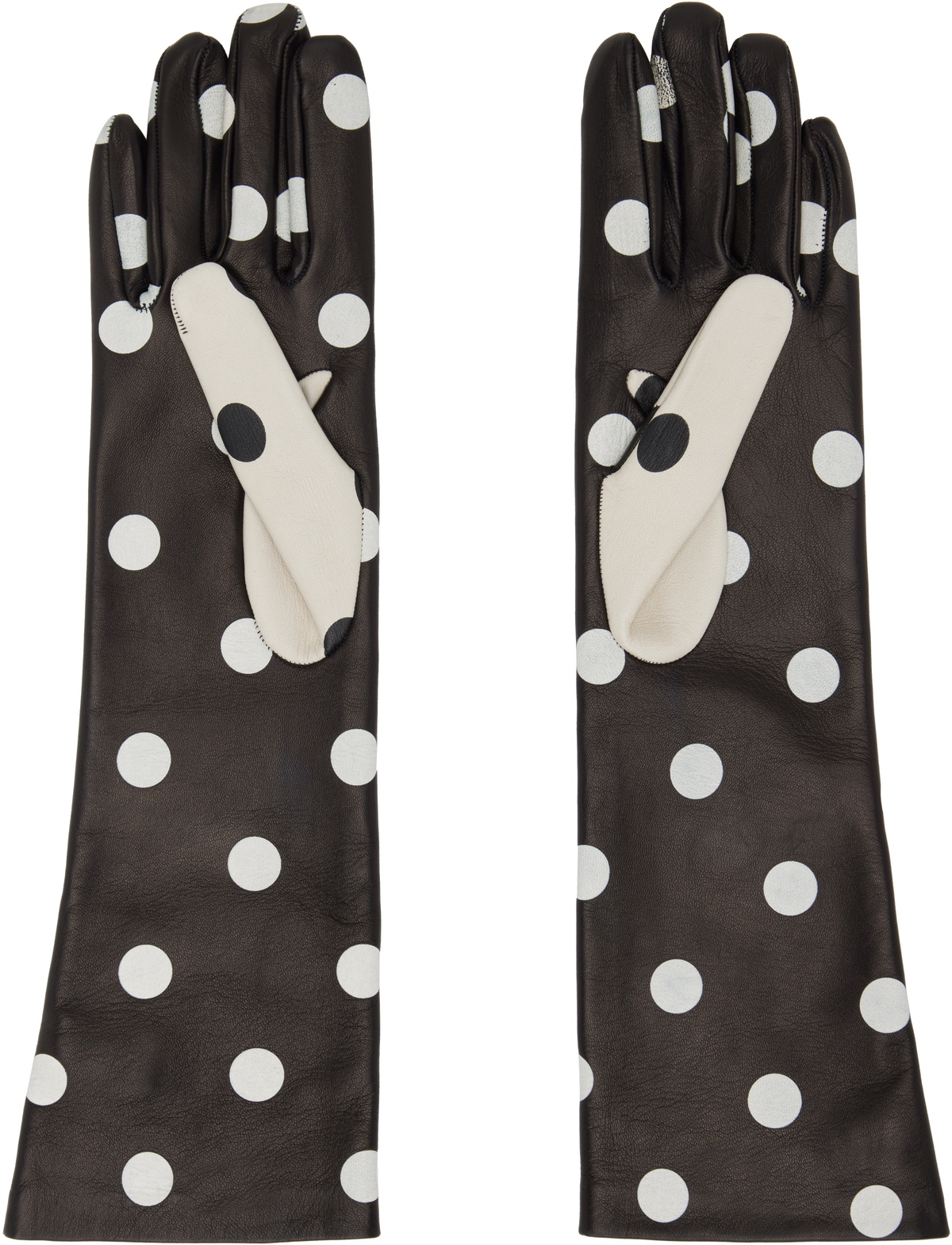 Moschino Black & Off-White Short Leather Gloves