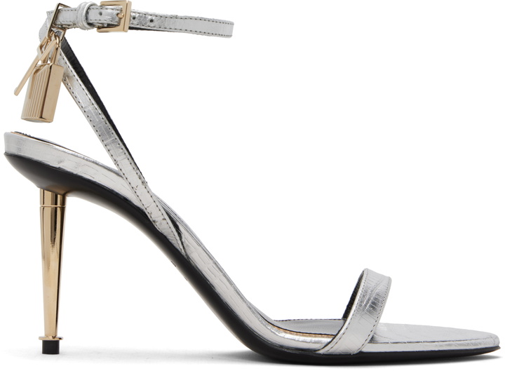 Photo: TOM FORD Silver Nappa Padlock Pointy Naked Heeled Sandals