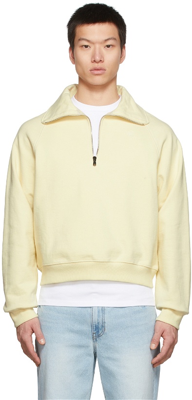 Photo: Recto SSENSE Exclusive Yellow Signature Logo Zip Sweater