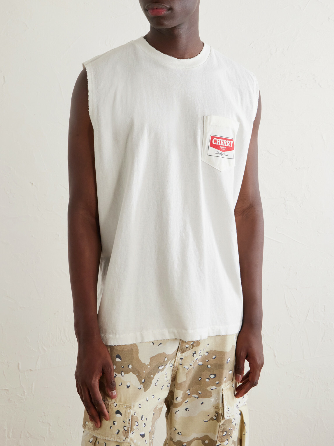 Cherry Los Angeles - Logo-Printed Distressed Cotton-Jersey Tank Top - Neutrals